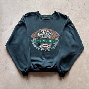 vintage nature wolves boxy green sweatshirt